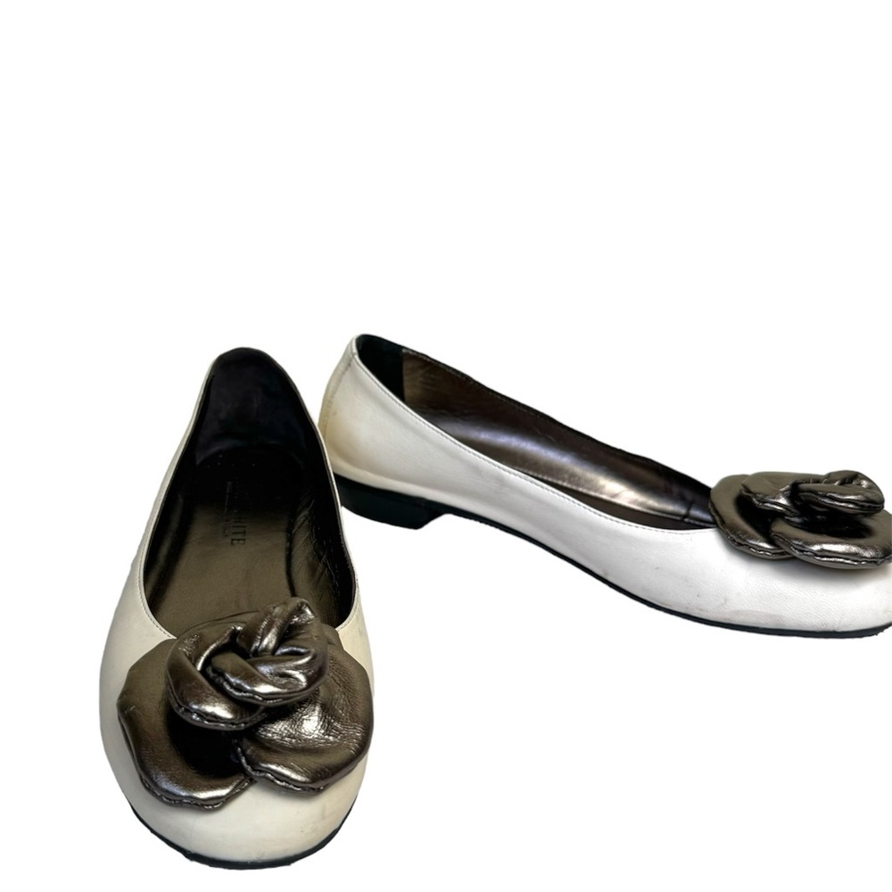 Ron White Ballet Flats Rose Flower Shoes Leather Metallic Colorblock Loafers Tan